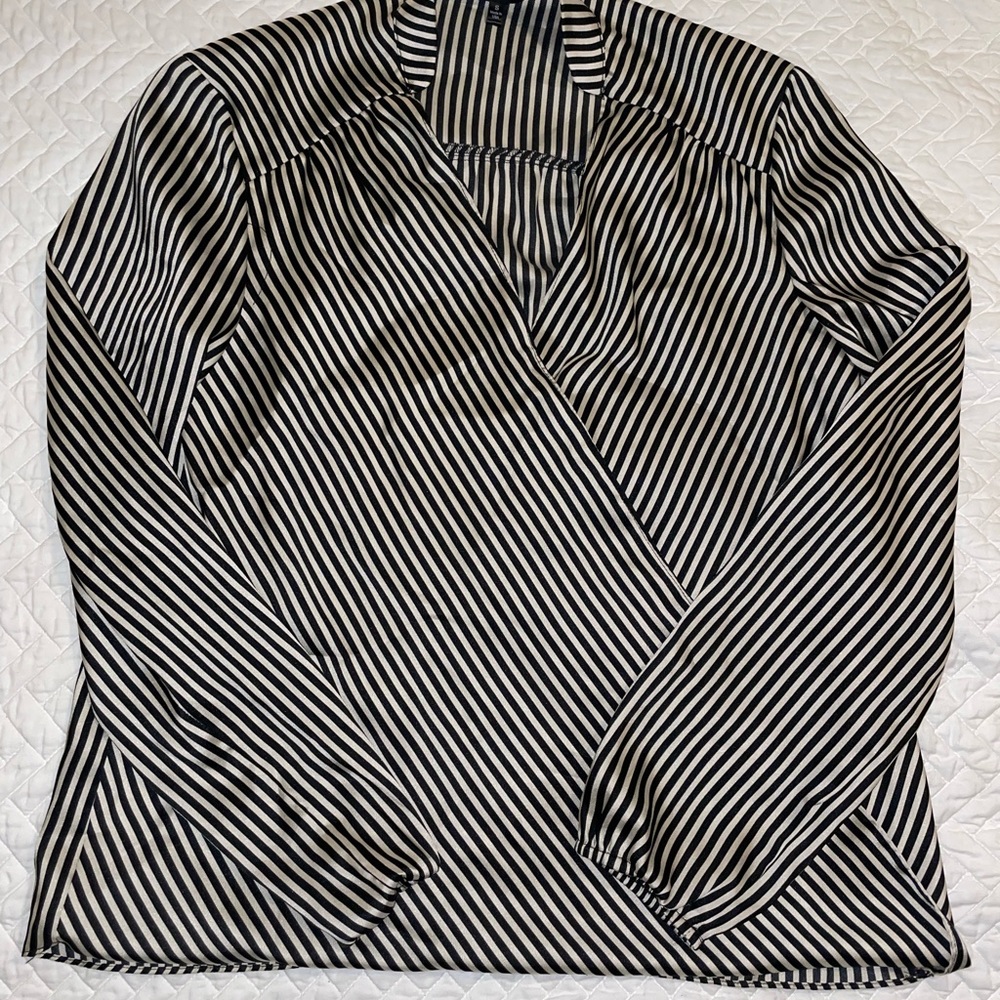 Drew black and white striped silky cross front top